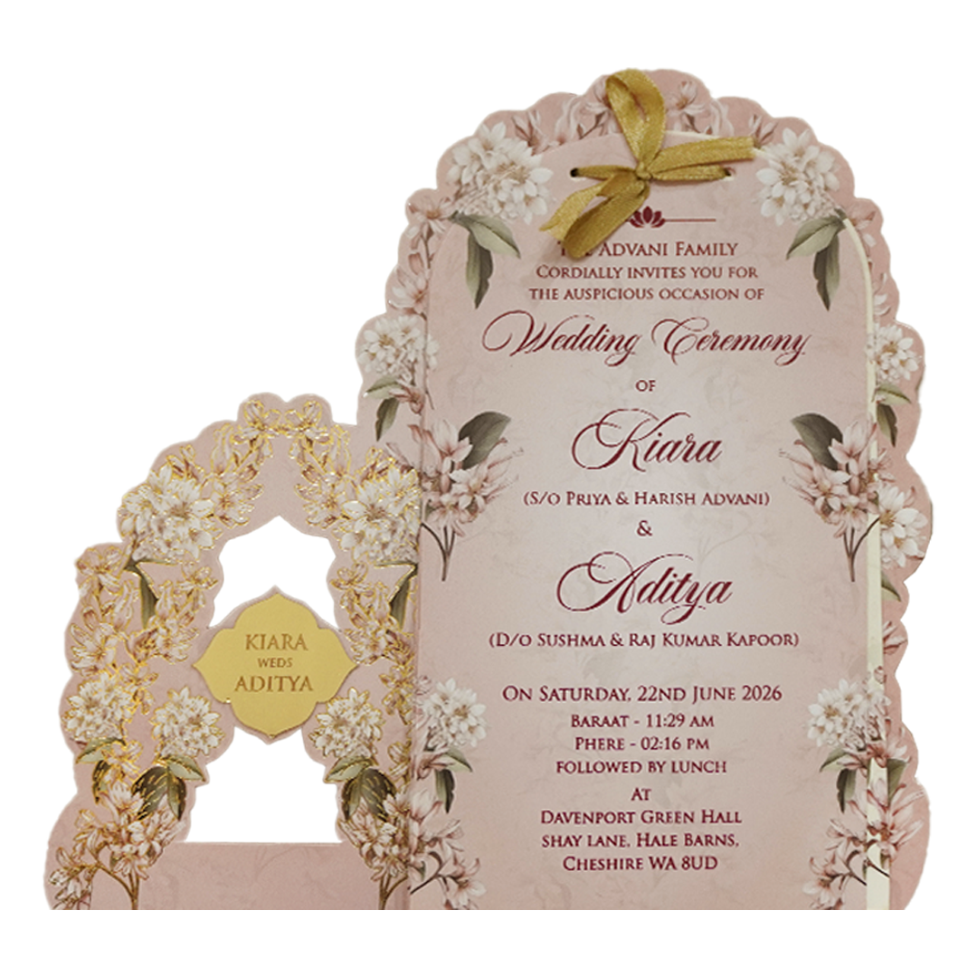 Pastel Pink Floral Cutout Wedding Card - KFR16250