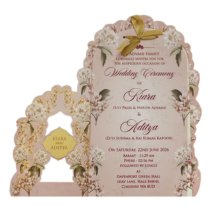 Pastel Pink Floral Cutout Wedding Card - KFR16250