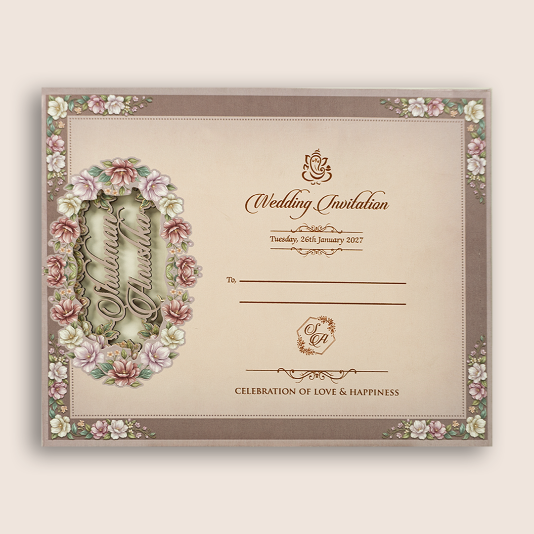 Lavender Floral MDF Laser Cut Wedding Invitation Card - KRB10040