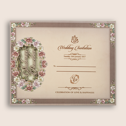 Lavender Floral MDF Laser Cut Wedding Invitation Card - KRB10040