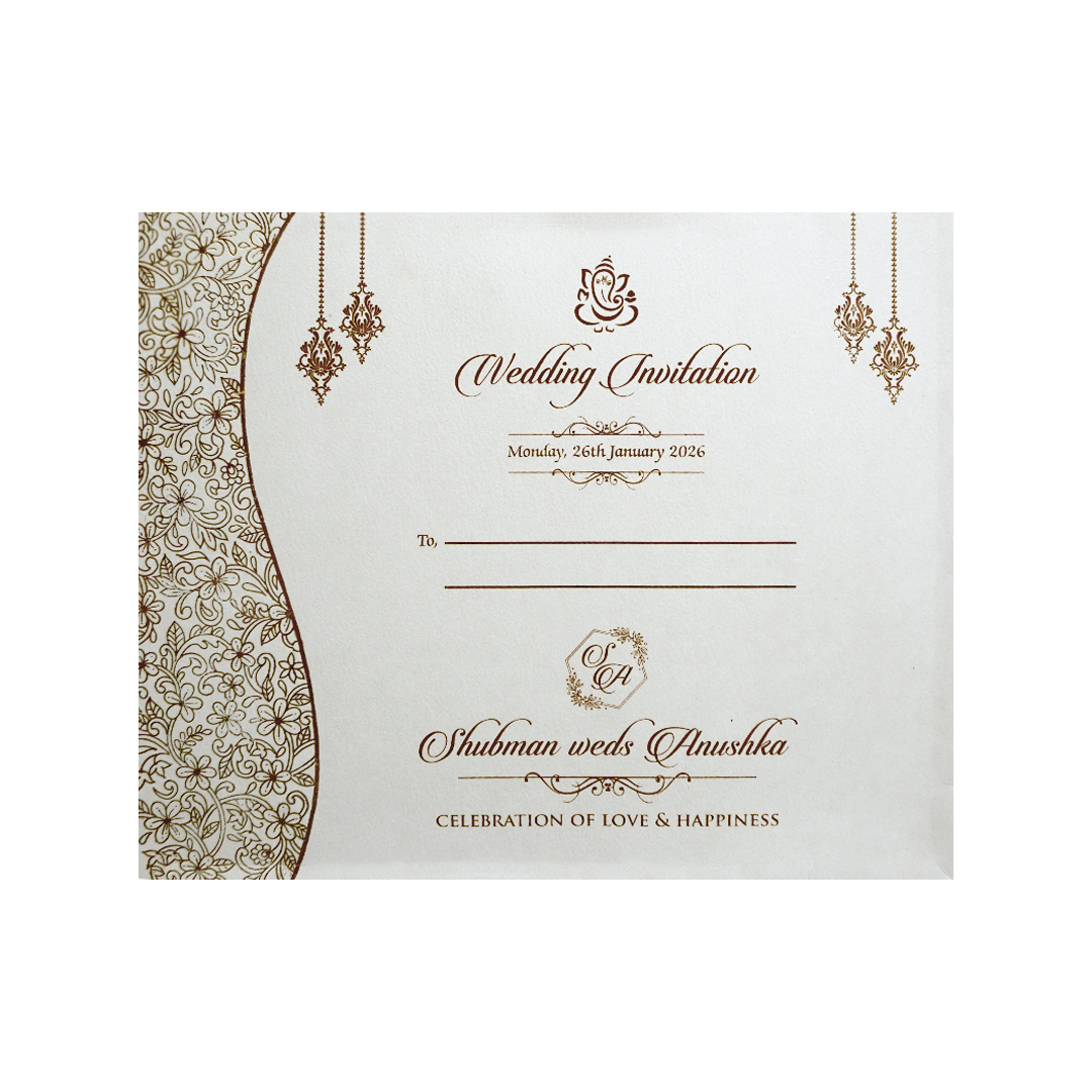 White Floral Laser Cut Wedding Card-KRB08082