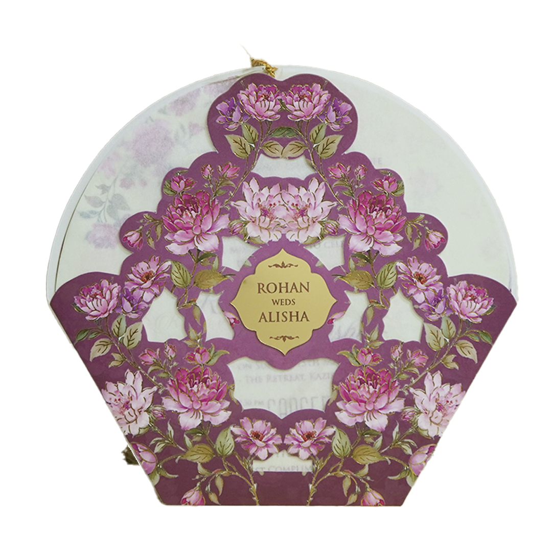 Royal Purple Laser Cut Floral Arch Wedding Card - KFR16190