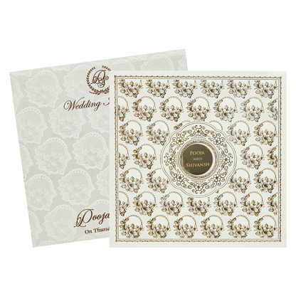 White Gold Floral Padded Wedding Card-KRE27570
