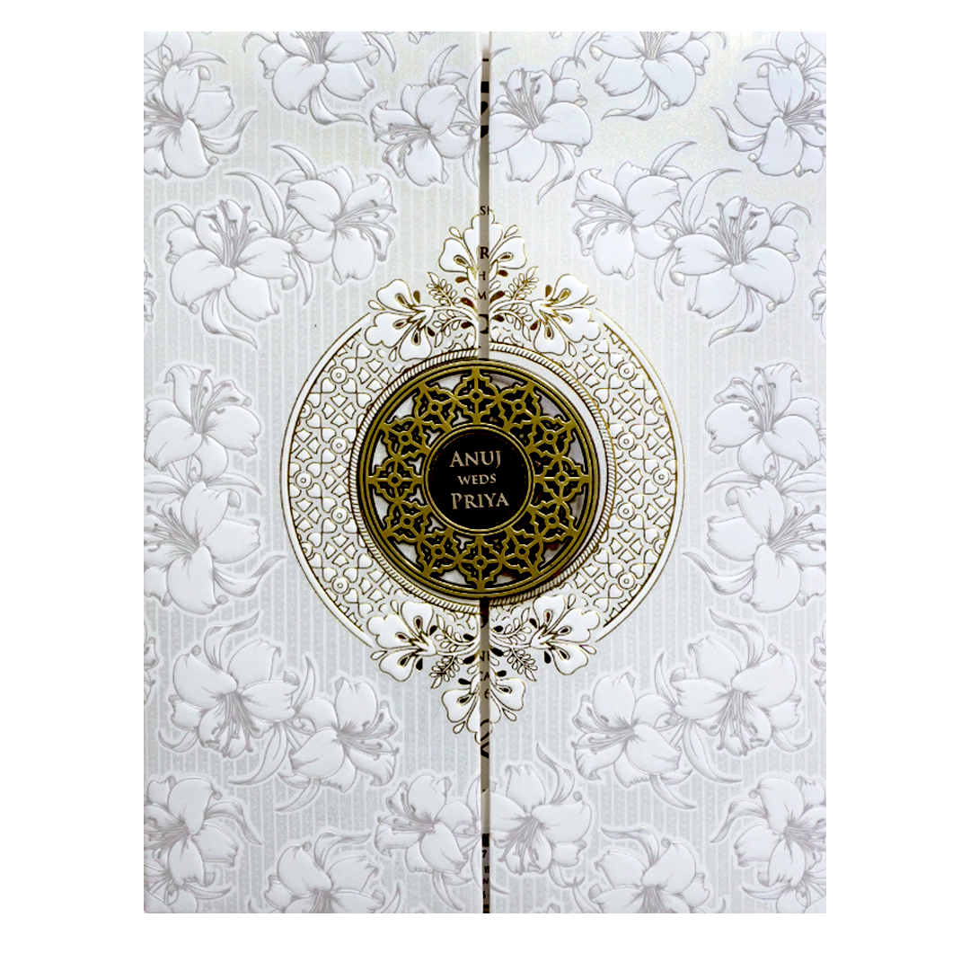 White Floral Padded Wedding Card - KSH73540