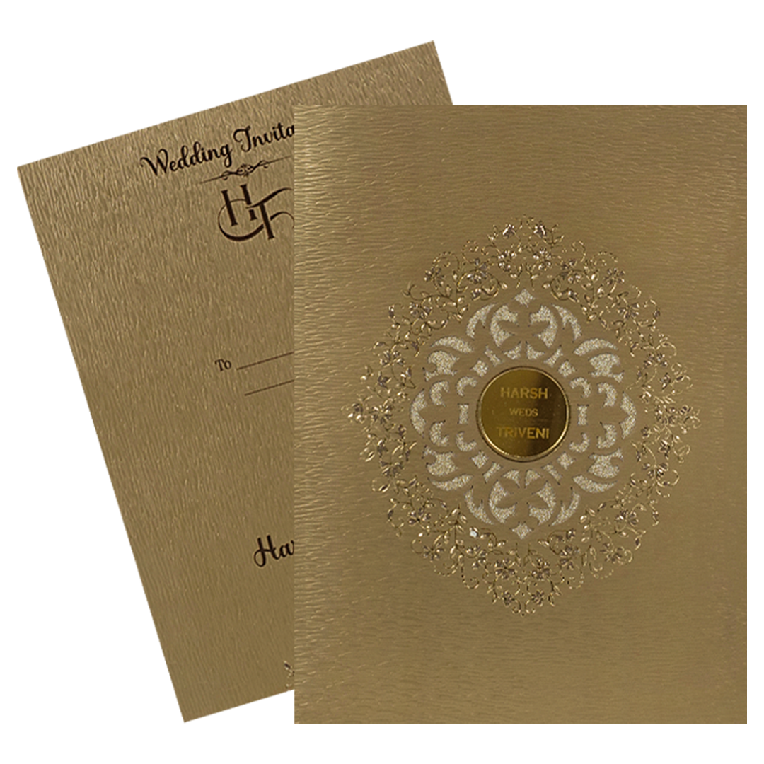 Gold laser-cut embossed floral mandala Wedding Card-KSI64950