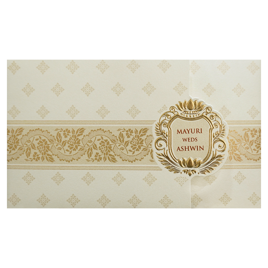 Ivory Gold Regal Wedding Card-KPR06420