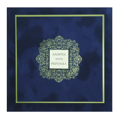 Royal Blue Velvet  Padded Square Wedding Card-KMMWD1151