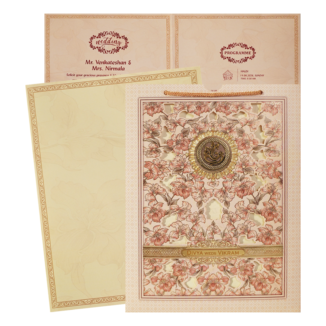 Pink Floral Bag Style Wedding Card-KNAS3102