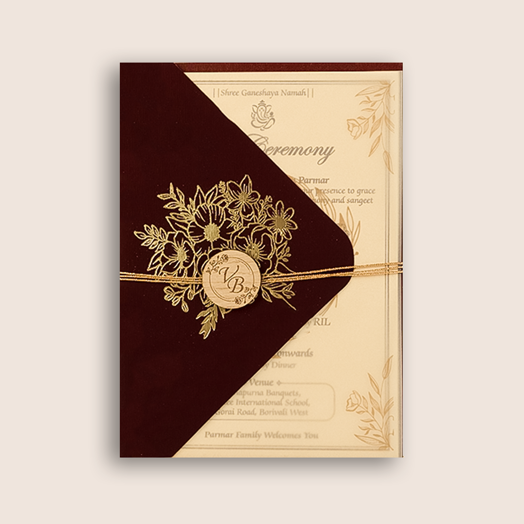Maroon Floral Single Side Flap Marriage Invitation - KMARA520