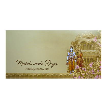 Gold Embossed Ram Sita Palace Wedding Invitation Card-KPR06500