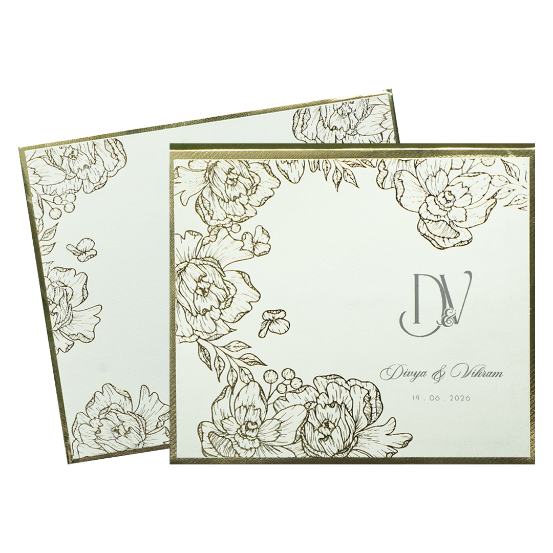 White Padded Floral Wedding Card-KNK4011G