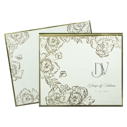 White Padded Floral Wedding Card-KNK4011G