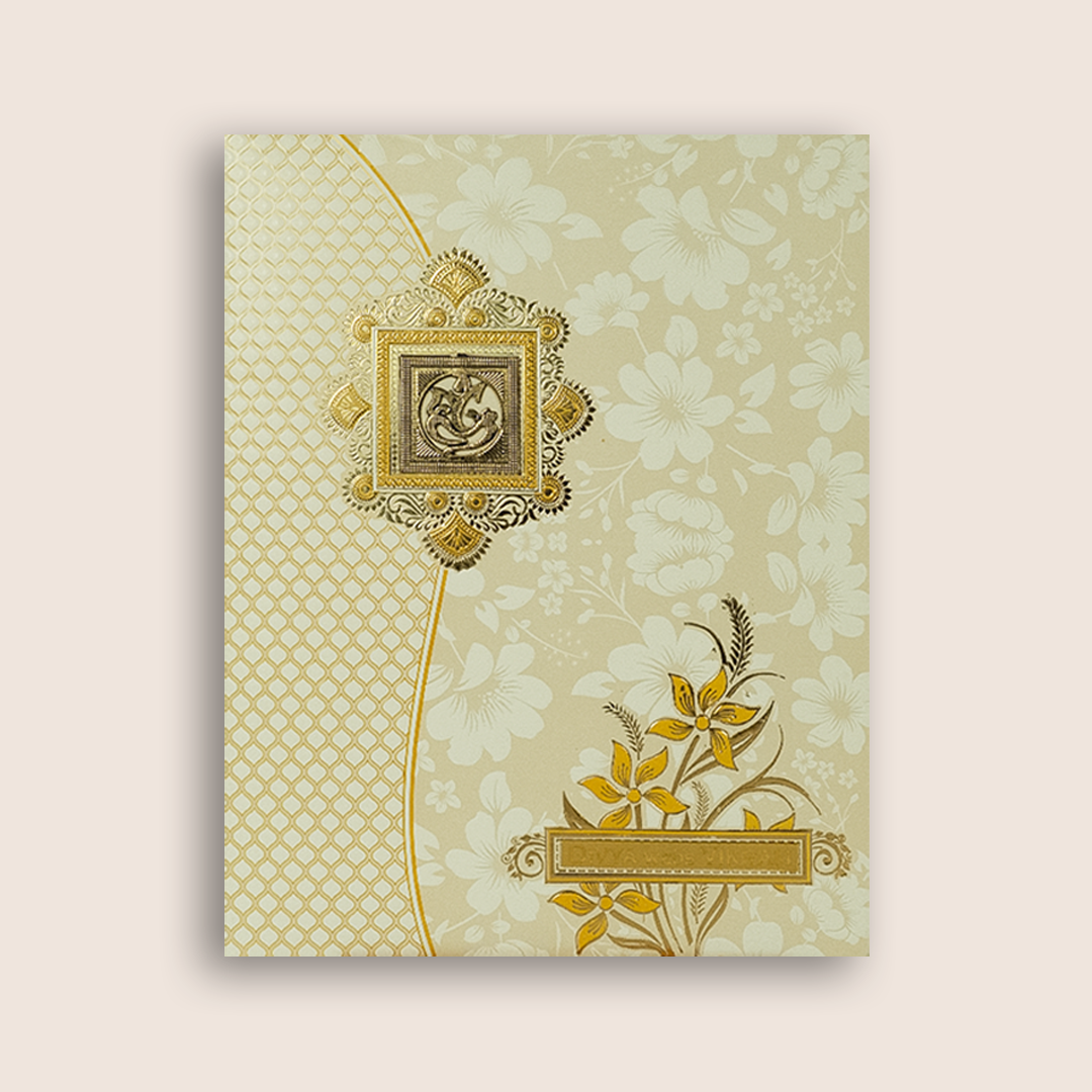 White Embossed Floral Wedding Cards-KNJS2060