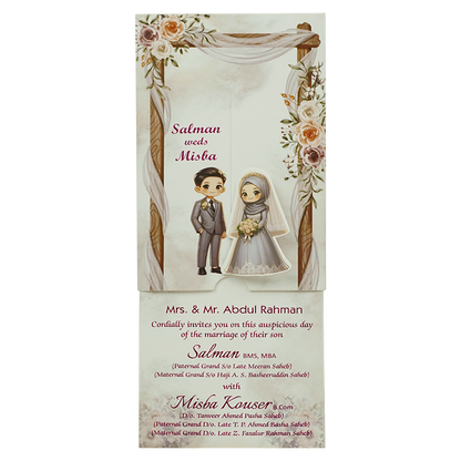 Grey Slide Floral Bride Groom Wedding Card-KNKSP757