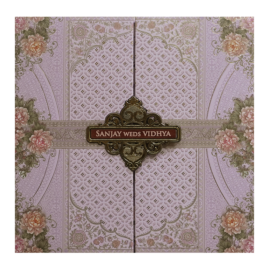 Lavender Floral Padded Wedding Card - KSH72760