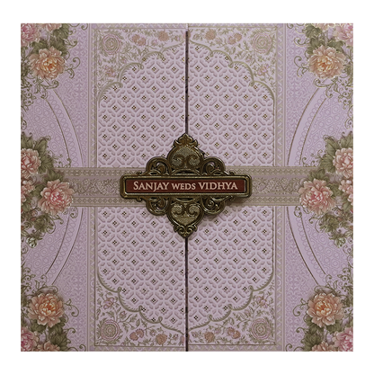 Lavender Floral Padded Wedding Card - KSH72760