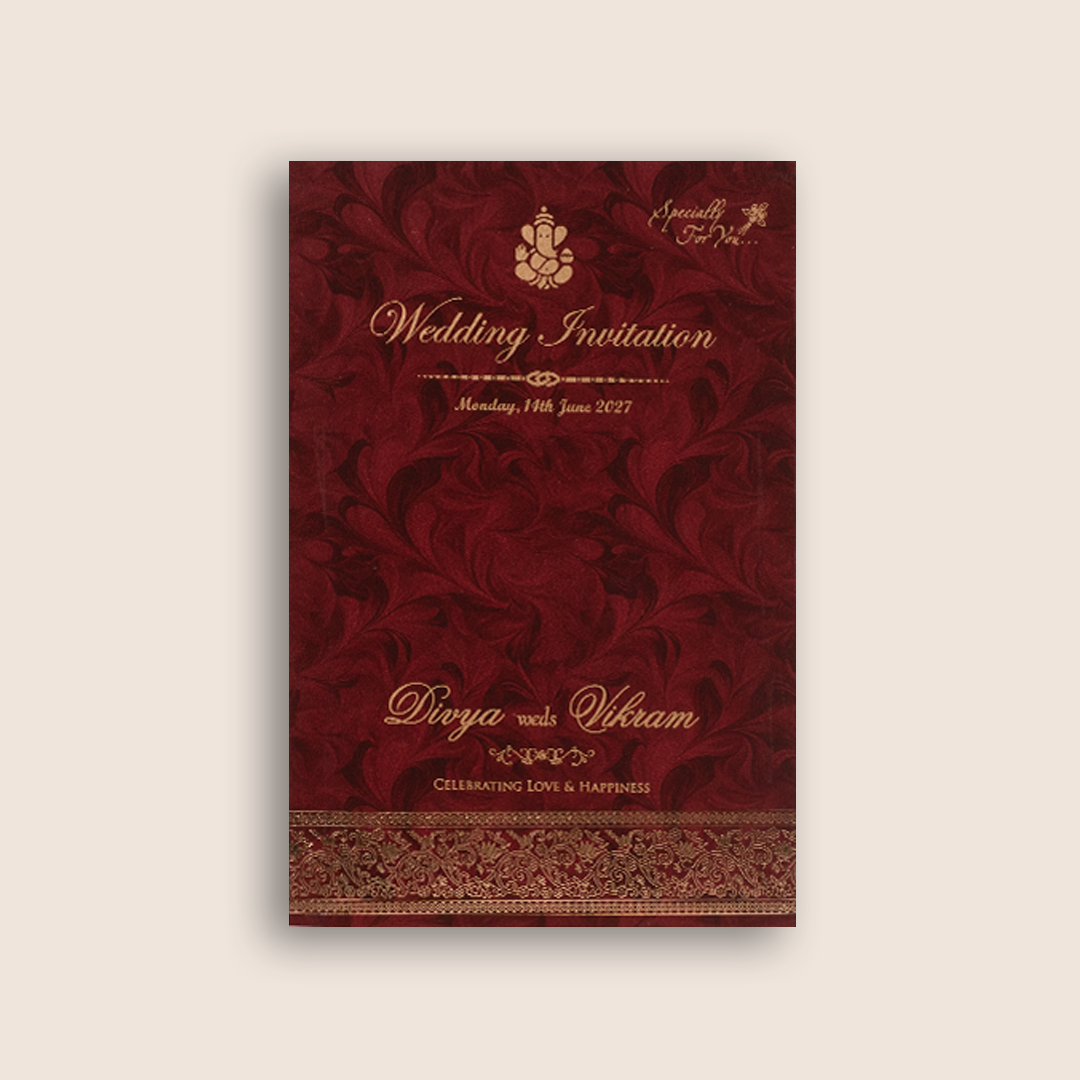 Burgundy Single Sheet Wedding Invitation - KNPD1691