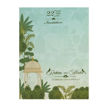 Green Floral Arch Padded Wedding Card - KFR16420