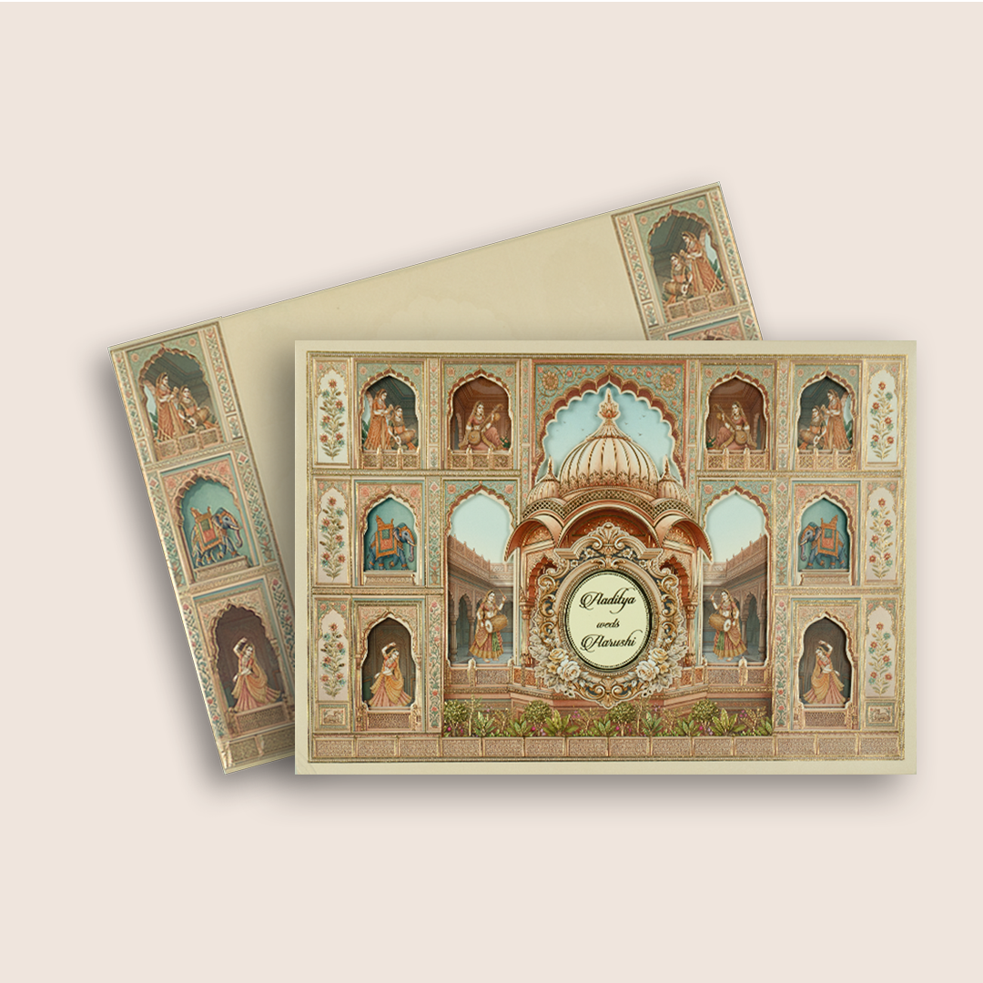 Brown Palace Laser Cut Padded Wedding Card - KAA05940