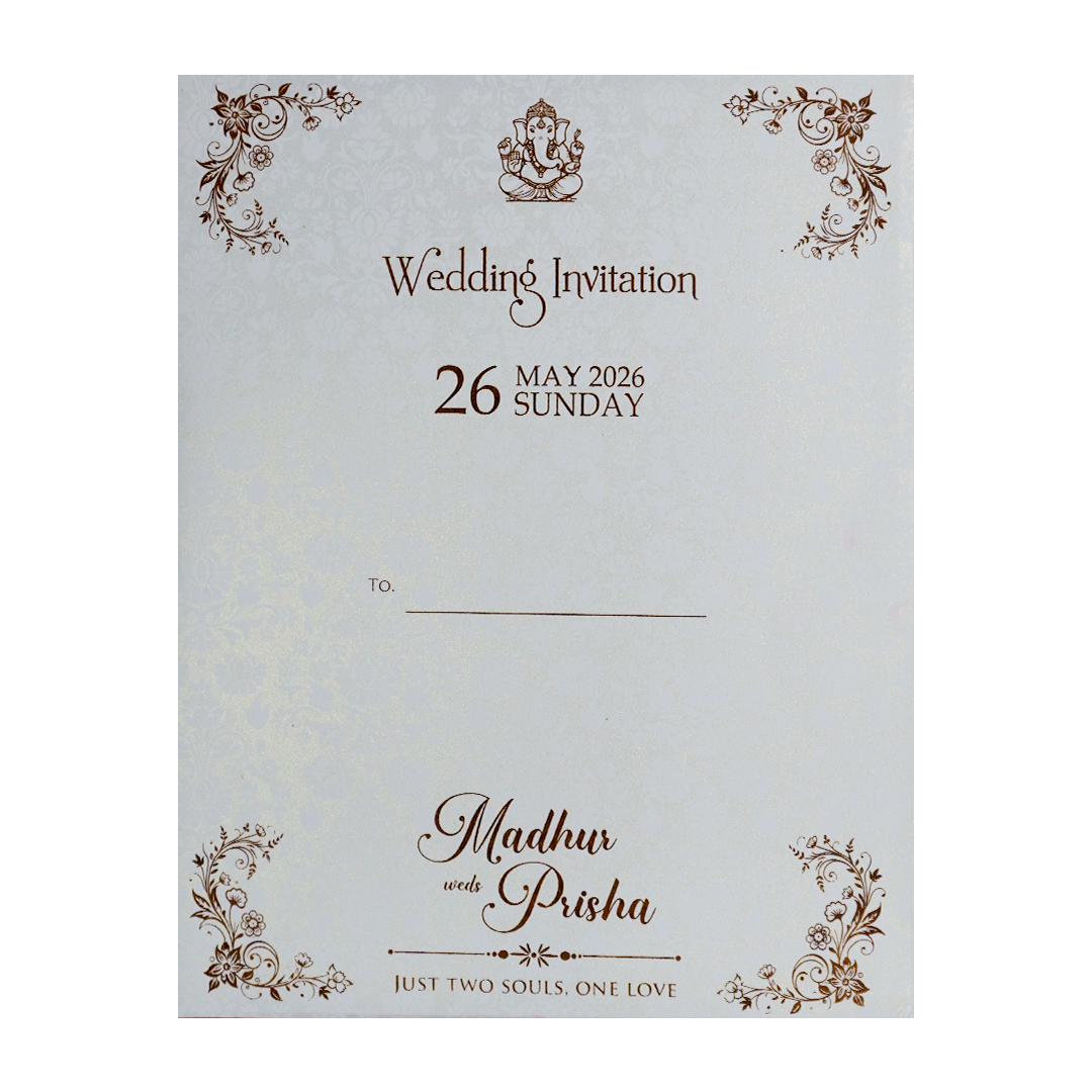 White Embossed Floral Padded Wedding Card-KSH73570