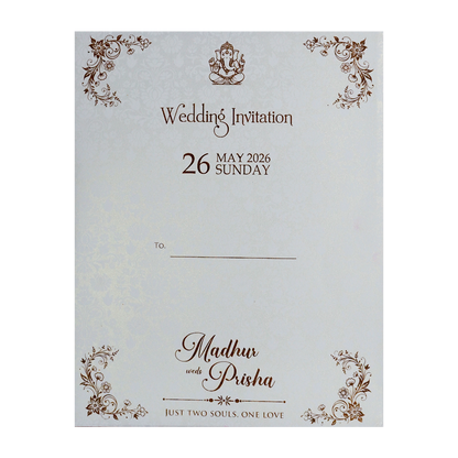 White Embossed Floral Padded Wedding Card-KSH73570