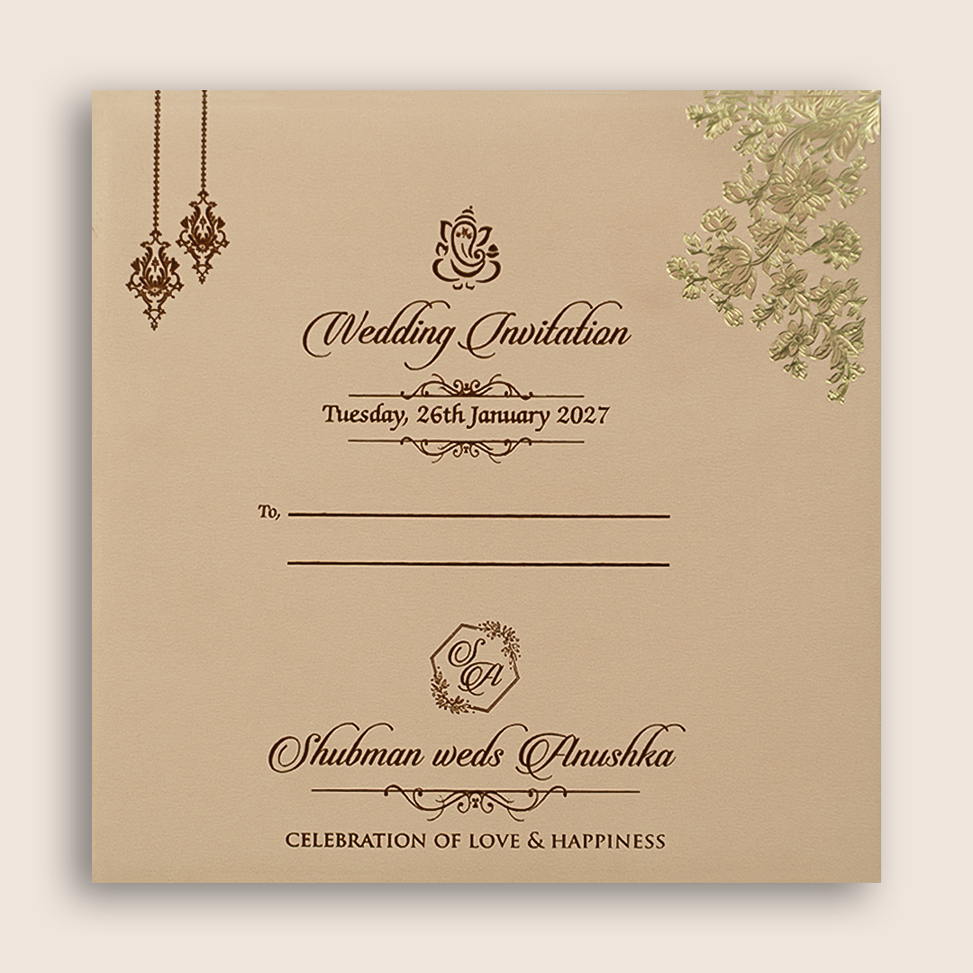 Peach Embossed Floral Door Style Padded Wedding Invitation - KRB10440