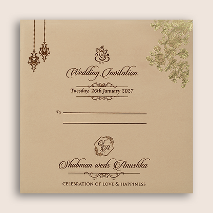 Peach Embossed Floral Door Style Padded Wedding Invitation - KRB10440