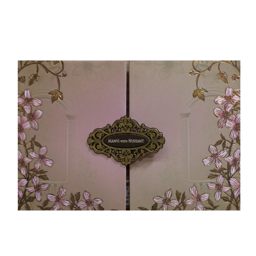 Brown Padded Embossed Floral Wedding Card - KVN07350