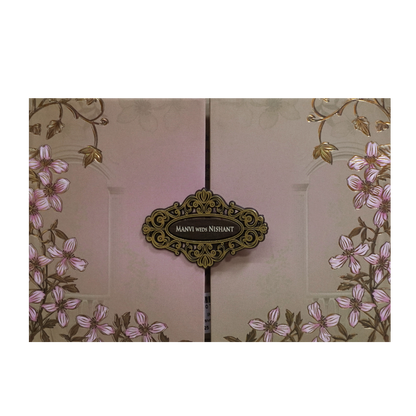 Brown Padded Embossed Floral Wedding Card - KVN07350