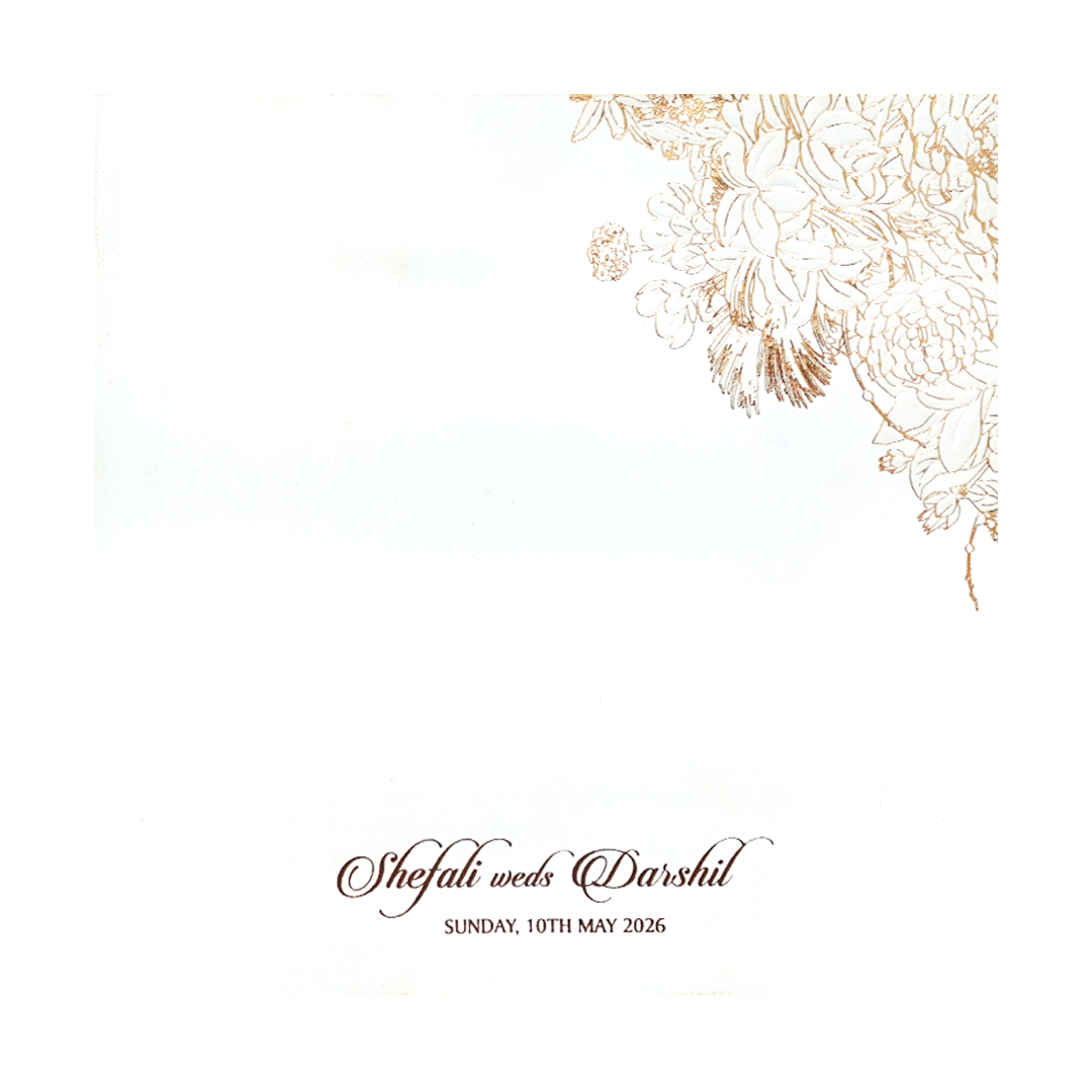 White Gold Floral Embossed Wedding Invitation Card-KPR06570