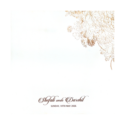 White Gold Floral Embossed Wedding Invitation Card-KPR06570