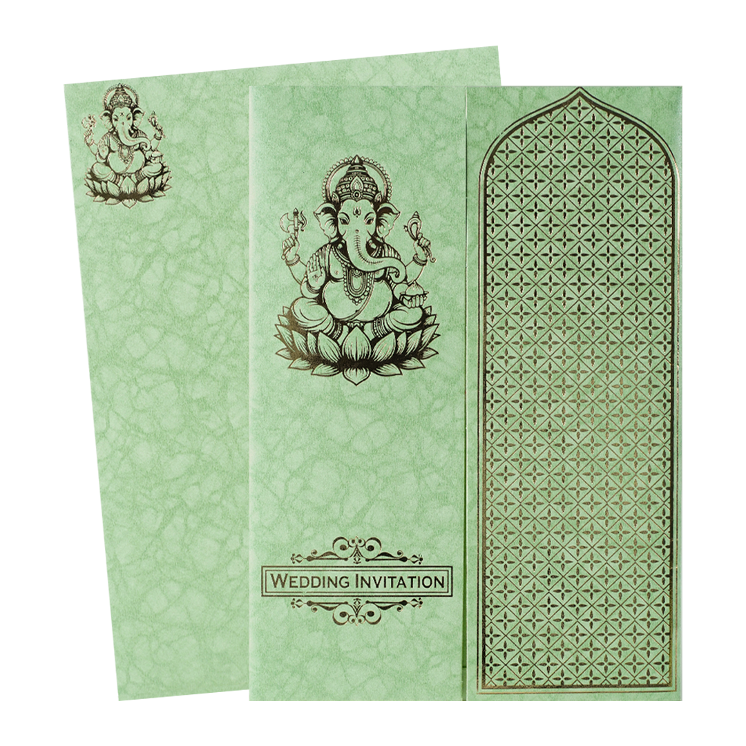 Green Ganesha Wedding Card-KNKR050N