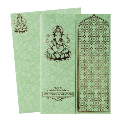 Green Ganesha Wedding Card-KNKR050N