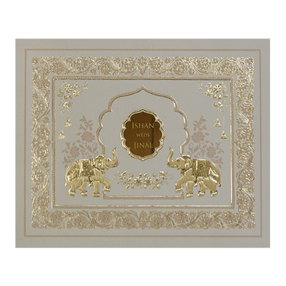 Grey Elephant Embossed Classic Wedding Card - KMMWD1101
