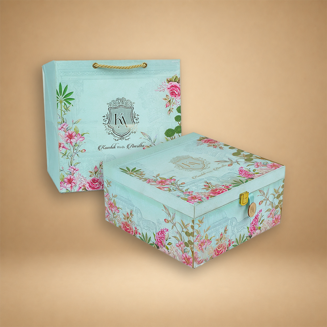 Blue Pink Floral Luxury Invitation Box-KNLW202531