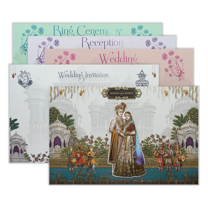 White Palace Bride Groom Padded Wedding Card-KSH72080