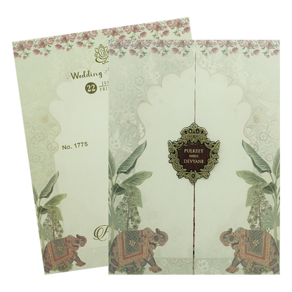Cream Royal Elephant Wedding Card-KJTS1775