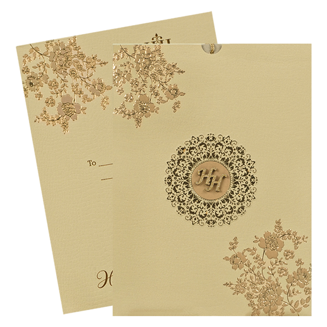 Cream Pink Floral Wedding Card-KSI64860