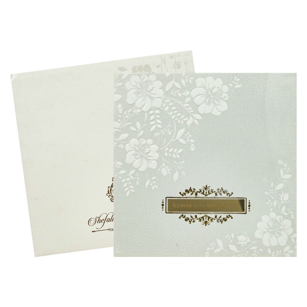 White Floral Embossed Padded Wedding Card-KRE22310