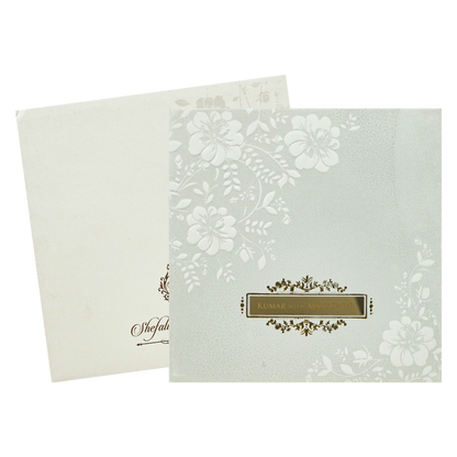 White Floral Embossed Padded Wedding Card-KRE22310