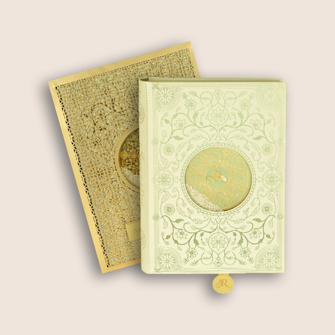 Cream MDF Floral Book Style Luxury Wedding Invitation - KNLW202574