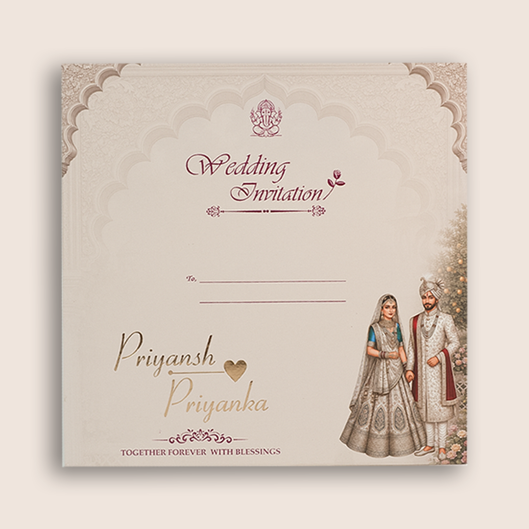Grey Royal Bride Groom Door Style Padded Wedding Card - KSH18750
