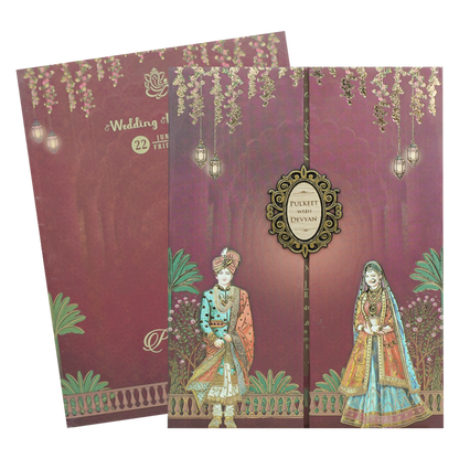 Maroon Bride Groom Padded Wedding Card-KJTS1835