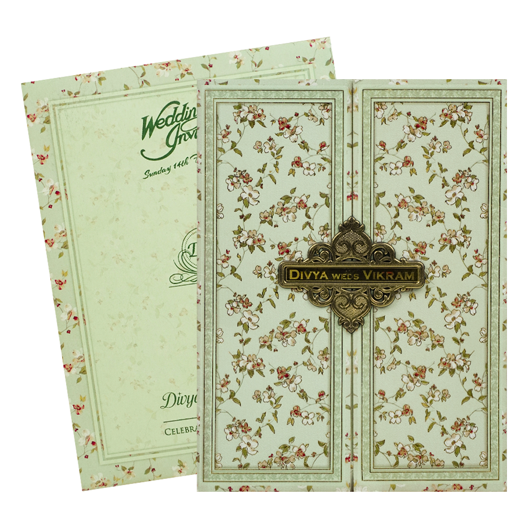 Green Floral Nameplate Door Invitation Card-KNTY6803