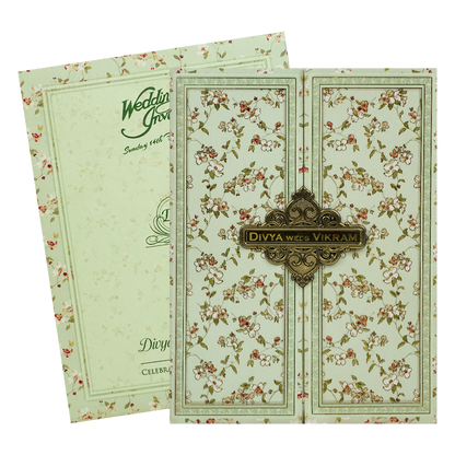 Green Floral Nameplate Door Invitation Card-KNTY6803