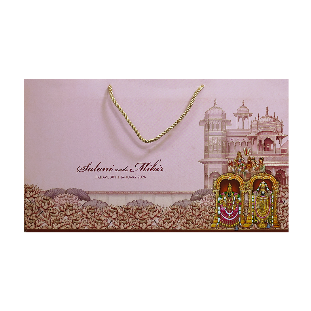 Pink God Themed Embossed Hindu Wedding Card-KPR24670