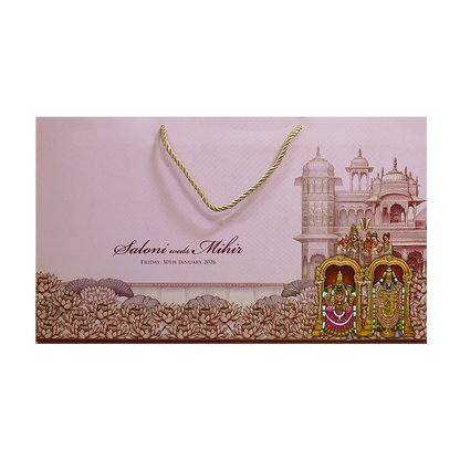 Pink God Themed Embossed Hindu Wedding Card-KPR24670
