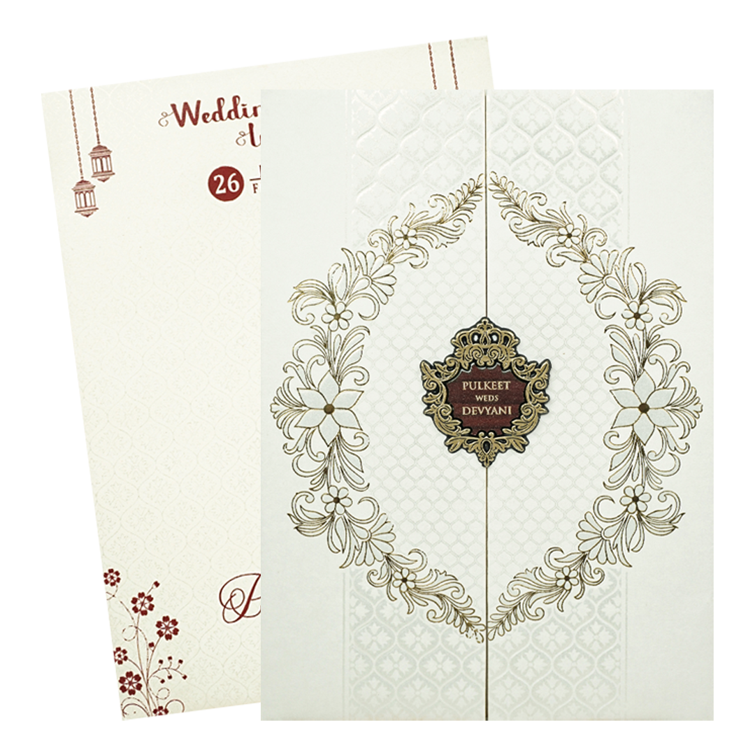 White Door Style Padded Wedding Card-KJTS1720