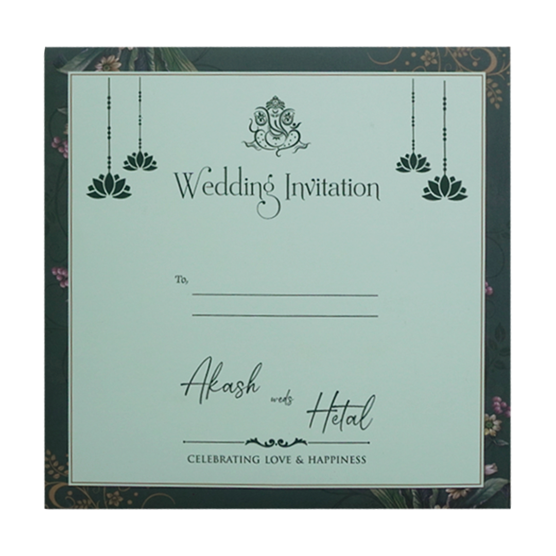 Green Floral Padded Wedding Card - KSH72810