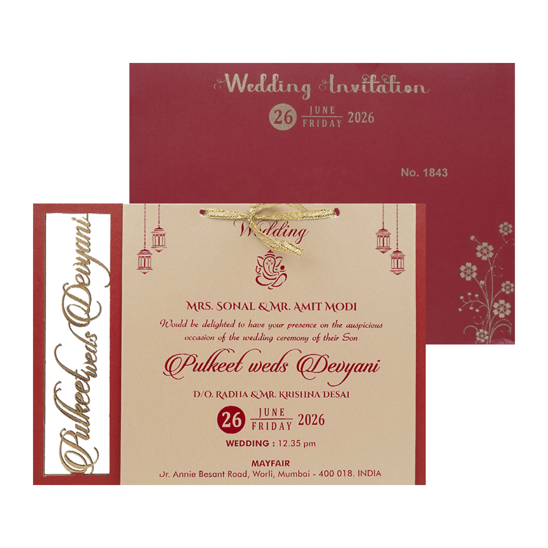 Red Cream Gold Foil Wedding Card-KJTS1843